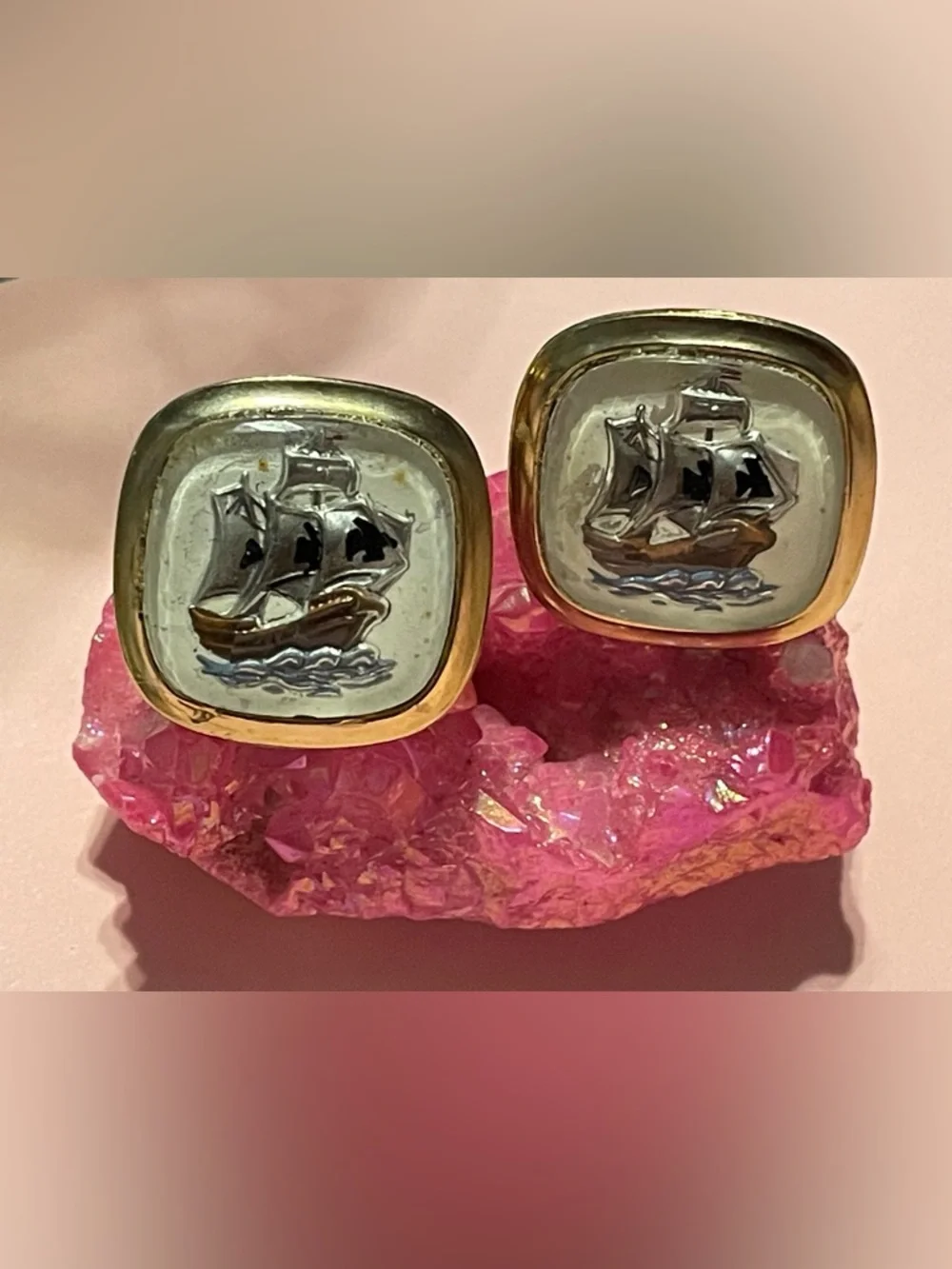 Vintage Ship at Sea Enamel Men’s Cuff Links #9318 💎 ON SALE